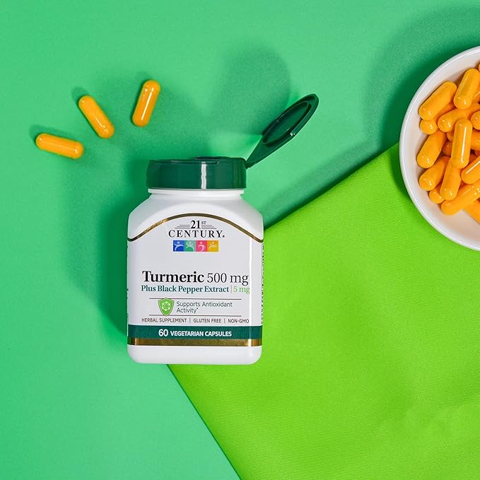 21st Century Turmeric 500 mg Plus Black Pepper Extract Vegetarian Capsules, 60 Count