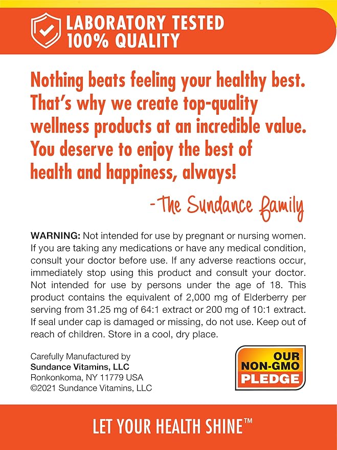 Sundance Sambucus Black Elderberry Capsules | 2000mg | 100 Count | Non-GMO and Gluten Free Supplement