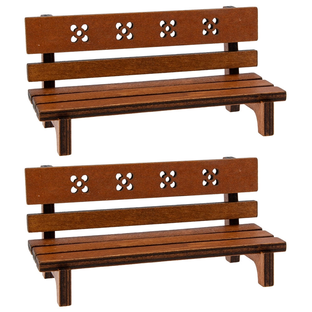 Homoyoyo 2Pcs Miniature Garden Benches for Doll House Decor in Light Brown Wood Compact Shape with Lifelike Design