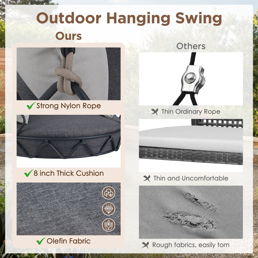 Baugery Hanging Egg Chair Without Stand, Outdoor Patio Egg Swing Chair for Patio Porch, Balcony (Beige/Grey)