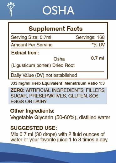 Secrets of the Tribe OSHA Alcohol-Free Liquid Extract, Responsibly farmed OSHA (Ligusticum porteri) Dried Root 4 FL OZ