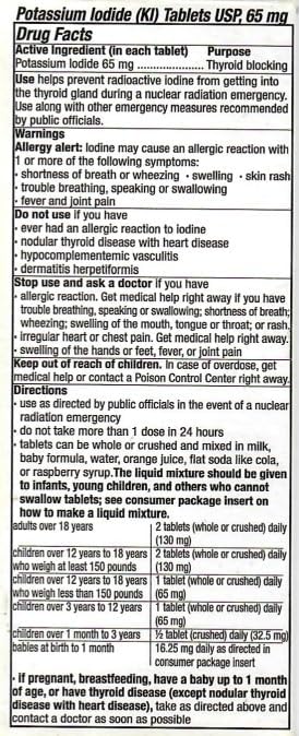 65mg Potassium Iodide Tablets (20 Pack) - Protects Your Thyroid from Nuclear Radiation Exposure