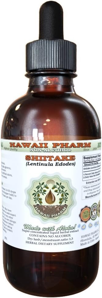 Shiitake Alcohol-Free Liquid Extract, Organic Shiitake (Lentinula Edodes) Dried Mushroom Glycerite Natural Herbal Supplement, Hawaii Pharm, USA 4 fl.oz