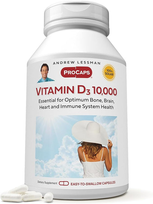 ANDREW LESSMAN Vitamin D3 10,000 IU 60 Capsules - High Potency, Essential for Calcium Absorption, Supports Bone Health, Healthy Muscle Function, Immune System, More. Small Easy to Swallow Capsules