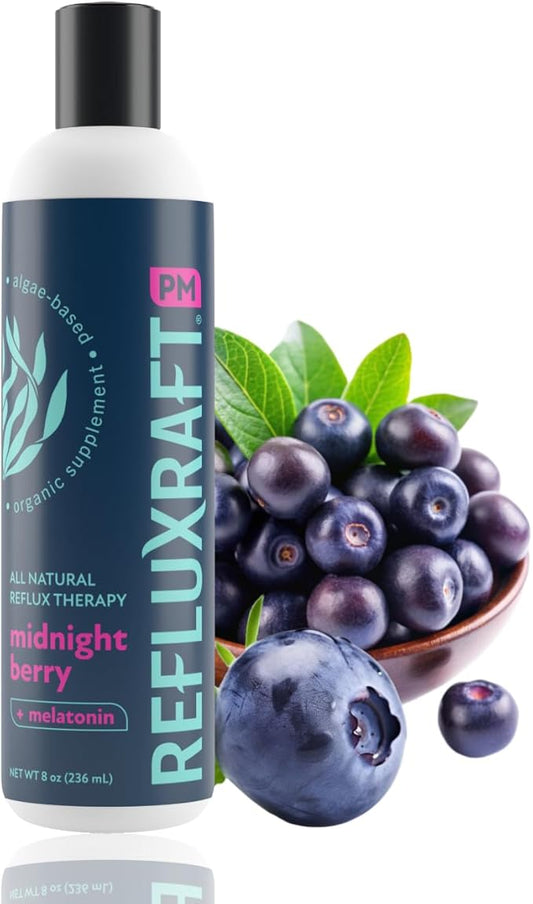 Acid Reflux Therapy PM with Organic Alginate & Melatonin, Rapid & Lasting Gerd, LPR & Digestion Symptom Support, Zero Sugar, Gluten Free, Midnight Berry, 47 Gel Servings, 8 OZ Bottle