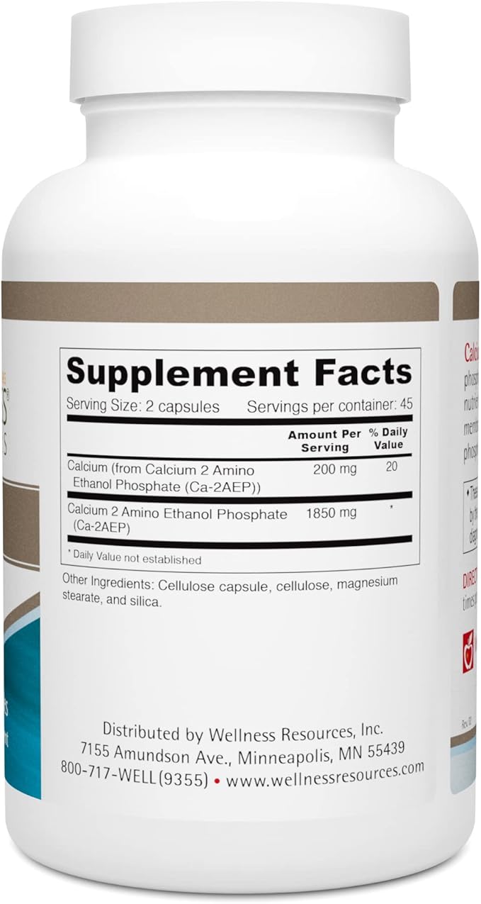 Calcium AEP for Nerves, Cell Membranes (925mg Ca-2-AEP Per Capsule, 90 Capsules)