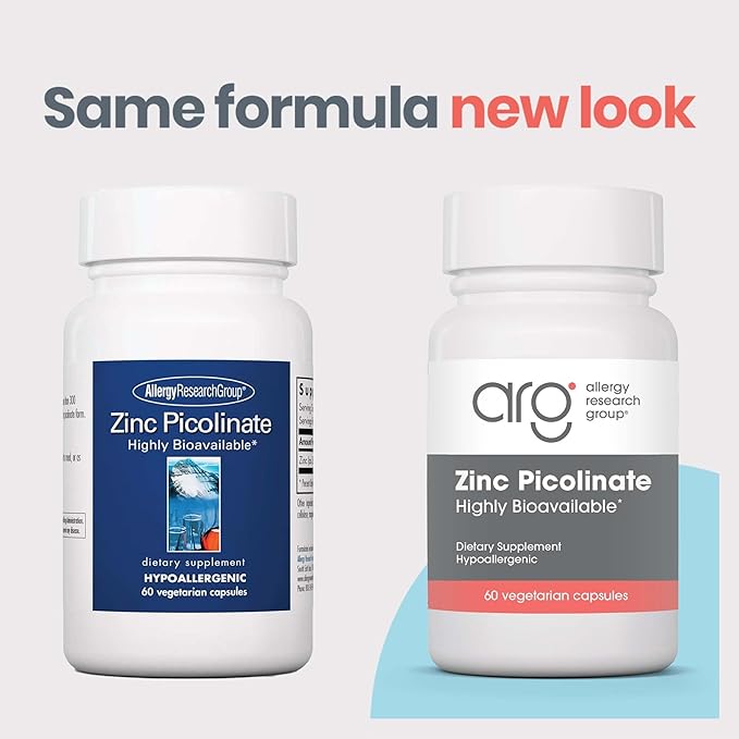 Allergy Research Group Zinc Picolinate Supplement - Supports Normal Health Immune Response, Highly Bioavailable, Well-Absorbed, Hypoallergenic, Vegetarian Capsules - 60 Count