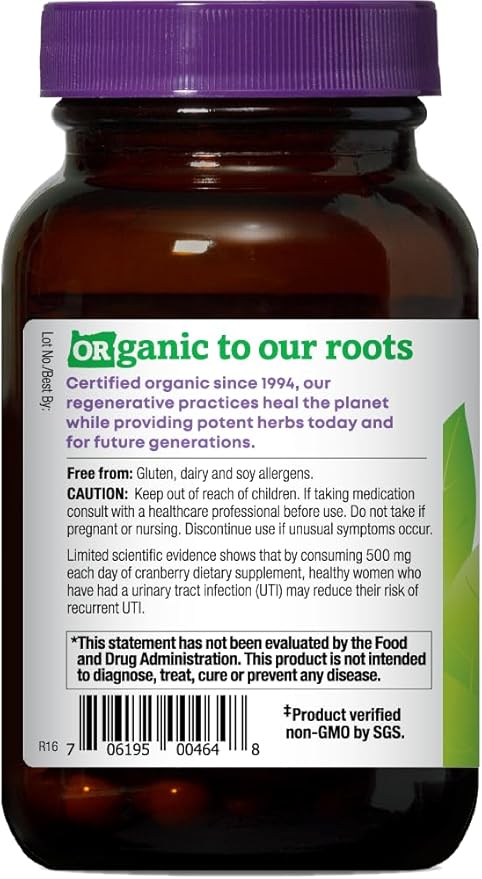 Oregon's Wild Harvest Non-GMO Gluten-Free Cranberry, Organic Herbal Supplements, 60 Count