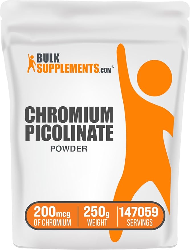 BulkSupplements.com Chromium Picolinate 200mcg Powder - Mineral Supplements - Gluten & Yeast Free, 200mcg of Chromium per Serving, 250g (8.8 oz) (Pack of 1)