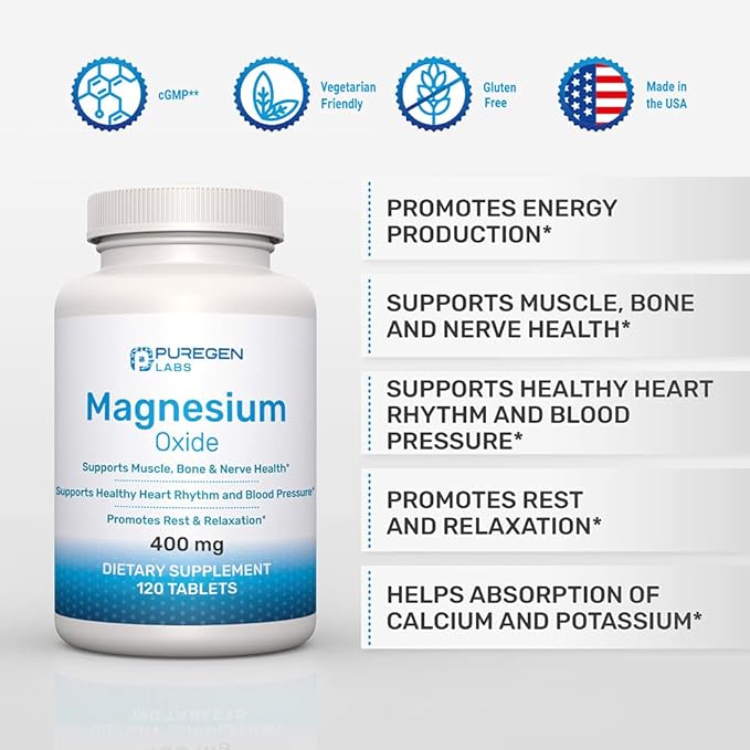Magnesium 400mg [High Potency] Supplement – Magnesium Oxide for Immune Support, Muscle Recovery, Leg Cramps, Relaxation - 3 Pack | Total 360 Count