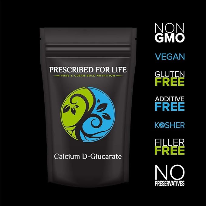 Prescribed for Life Calcium D Glucarate Powder, Pure CDG Fine Powder, USP Grade, Vegan, Gluten Free, Non GMO (1kg / 2.2lb)