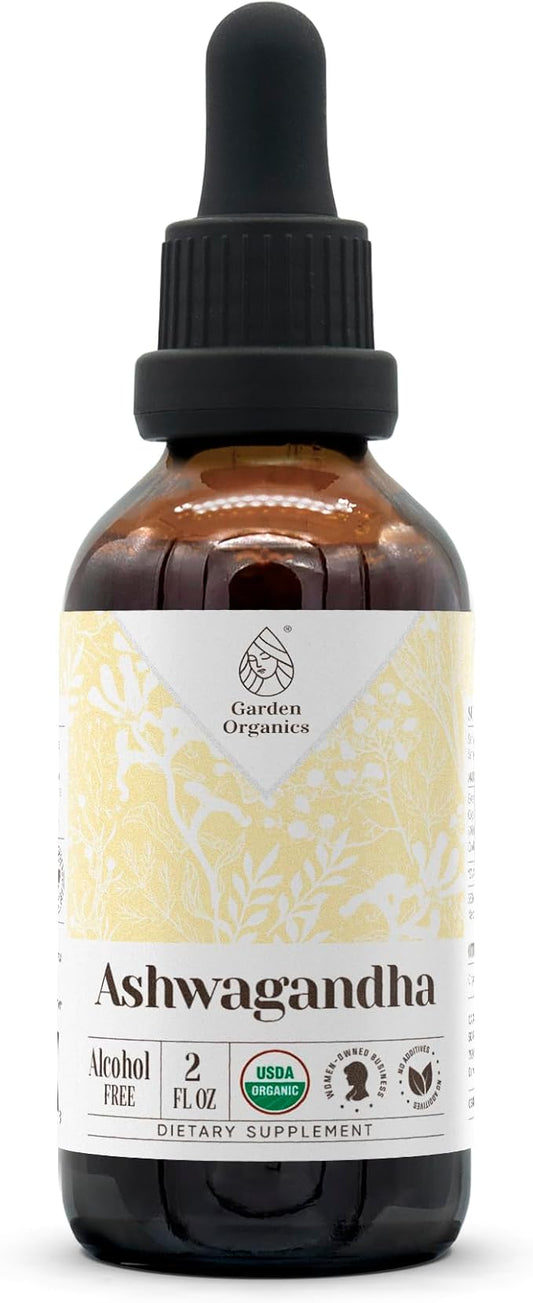 Ashwagandha USDA Organic Alcohol-Free Extract | Dietary Supplement, High-Potency Tincture | Natural Certified Organic Ashwagandha (Withania Somnifera) Dried Root (2 oz)