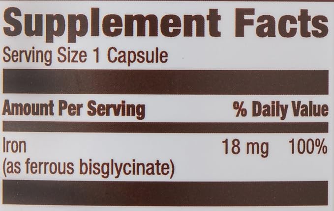 Amazon Elements Iron 18mg Capsules, Supports Red Blood Cell Production, Vegan, 195 Count, 6 month supply (Packaging may vary)