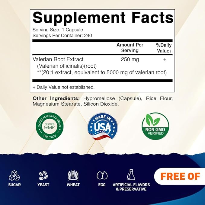 Vitamatic 2 Packs Valerian Root 20:1 Extract 250 mg - 240 Capsules - 20X Concentrated Extract