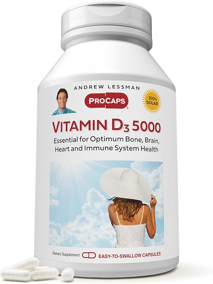 ANDREW LESSMAN Vitamin D3 5000 IU 360 Capsules - High Potency, Essential for Calcium Absorption, Supports Bone Health, Healthy Muscle Function, Immune System, More. Small Easy to Swallow Capsules