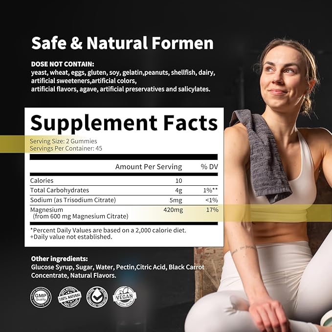 Magnesium Citrate Gummies 420mg per Serving - Promotes Healthy Relaxation, Muscle, Bone, & Energy Support (90 Orange Gummies).