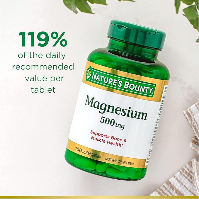Nature's Bounty Magnesium Supplements 500mg Tablets, Support Bone & Muscle Health, 200 Count (Pack of 2)