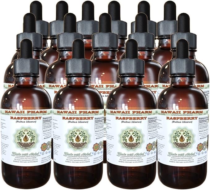 Raspberry Alcohol-Free Liquid Extract, Organic Raspberry (Rubus idaeus) Dried Leaf Glycerite Natural Herbal Supplement, Hawaii Pharm, USA 15x4 fl.oz