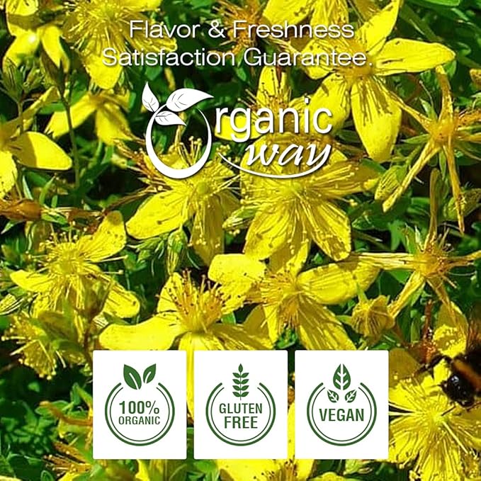 Organic Way St. John's Wort Whole (Hypericum perforatum) - Herbal Tea | European Wild-Harvest | Organic, Kosher & USDA Certified | Vegan, Non GMO & Gluten Free | Origin - Albania (1LBS / 16Oz)