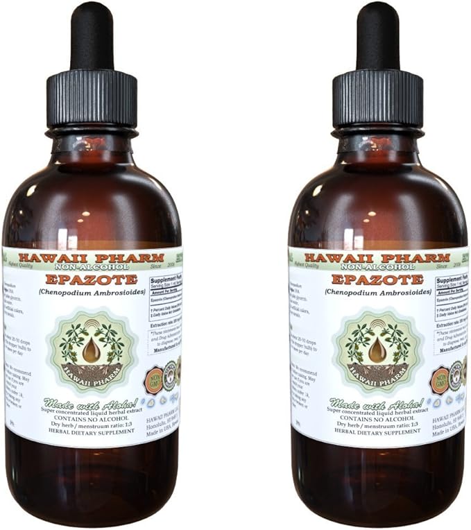 Epazote Alcohol-Free Liquid Extract, Epazote (Chenopodium Ambrosioides) Dried Herb Glycerite Hawaii Pharm Natural Herbal Supplement 2x2 oz