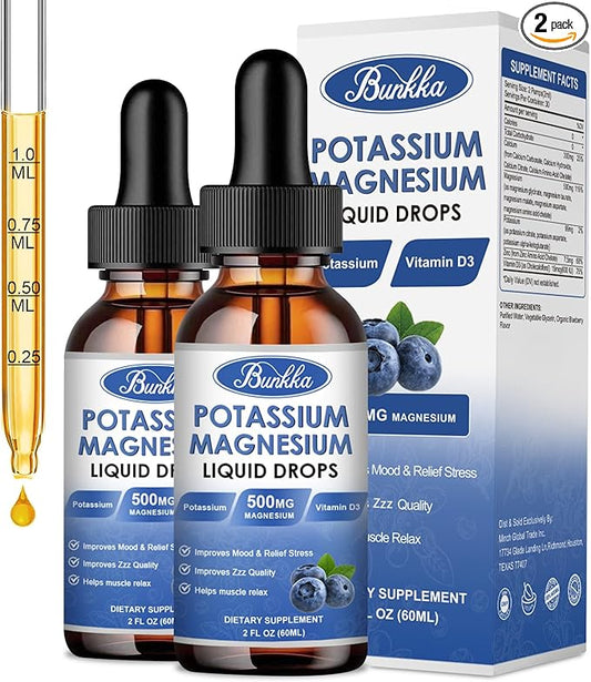 (2 Pack) Potassium Magnesium Supplement Liquid with Potassium, Magnesium,Calcium, Vitamin D3, Zinc, for Adult and Kid, Sugar Free