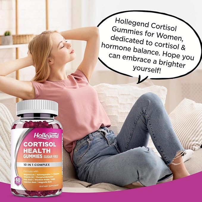 Cortisol Supplements for Women Men, Cortisol Gummies with Ashwagandha, Magnesium, L-Theanine, Phosphatidylserine, B6 for Cortisol Detox, Relaxation, Sleep, Focus, Sugar-Free, Vegan, 120