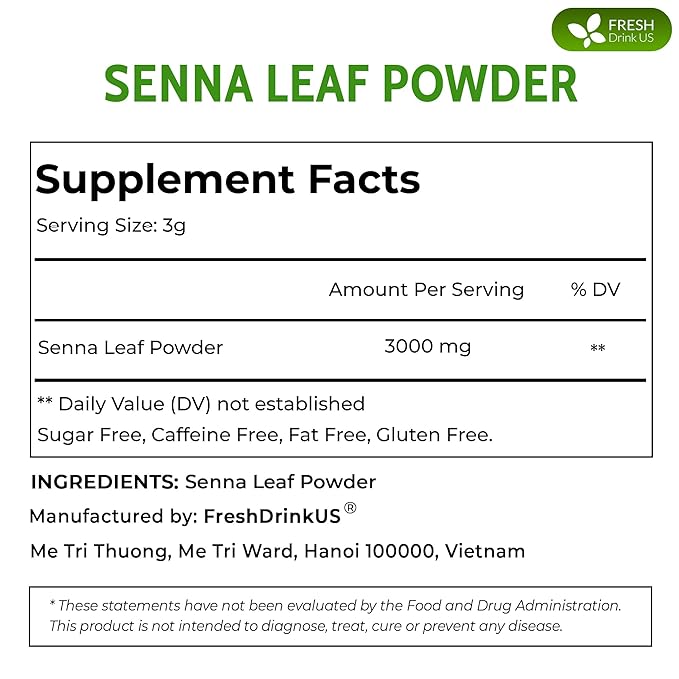 FreshDrinkUS, Premium 10oz Senna Leaf Powder, 100% Natural and Pure from Senna Leaves, No Additives, No Gluten, No Sugar, Vegan (10oz Senna Powder)