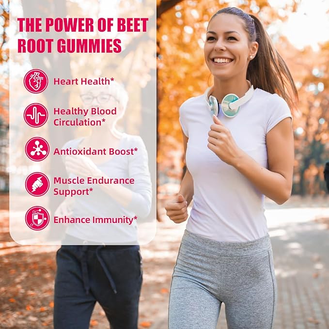Beet Root Gummies - Beets Chewables for Heart & Circulation Support Nitric Oxide Energy Boost, Sugar Free Beet Gummies Supplement for Blood Pressure with Vitamin C D B12 Grapeseed Coenzyme Q10 60ct