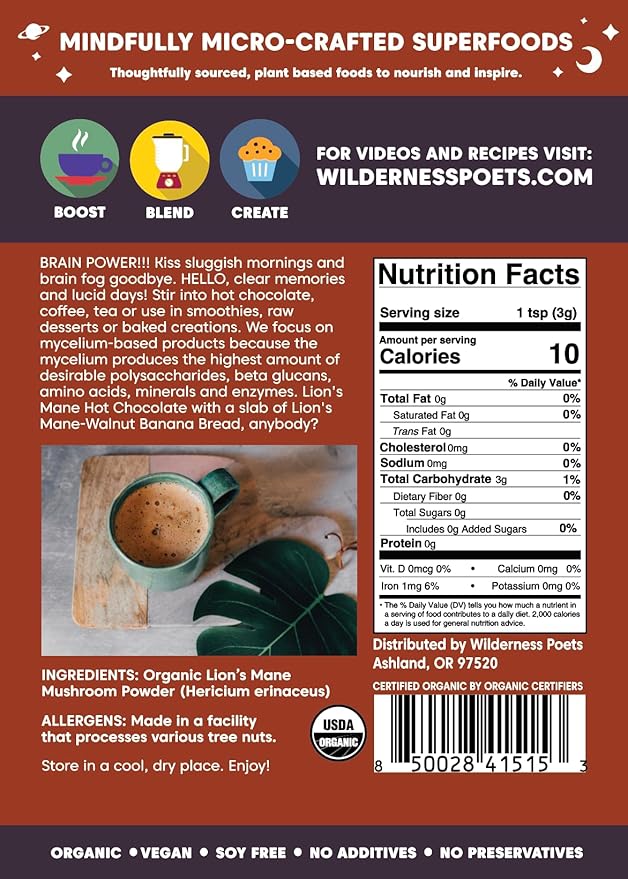 Wilderness Poets Organic Lion's Mane Mushroom Powder - California Grown (320 Ounce - 20 Pound)