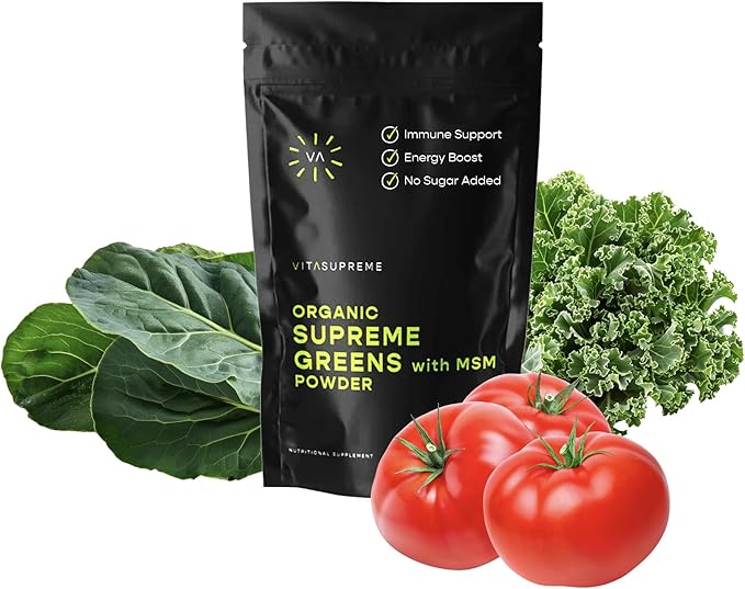 Organic Superfood Greens Powder with MSM, for Gut Health, Digestion, Immune Support, Energy, and More (Sugar Free, Non-GMO, Keto, Vegan), 60 Servings, 30 Day Supply