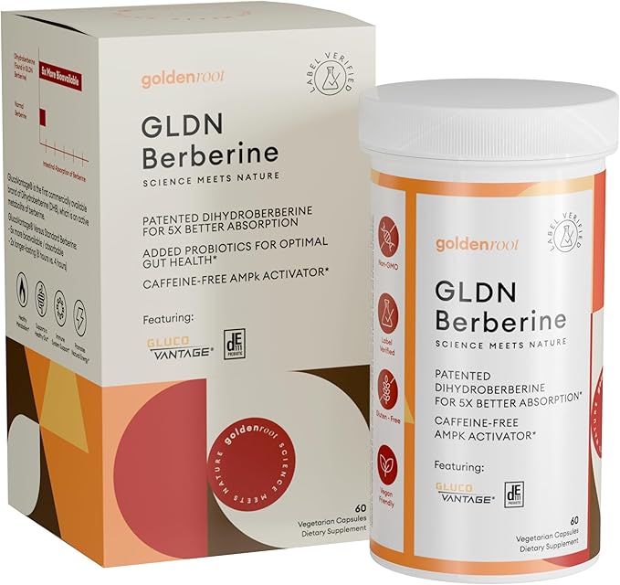 GLDN Berberine Advanced Absorption Formula - 200mg Dihydroberberine 5X Improved Absorption - DIM - Chromium Picolinate and DE111 Probiotics for Digestive Support - Vegan Friendly - 60 Capsules