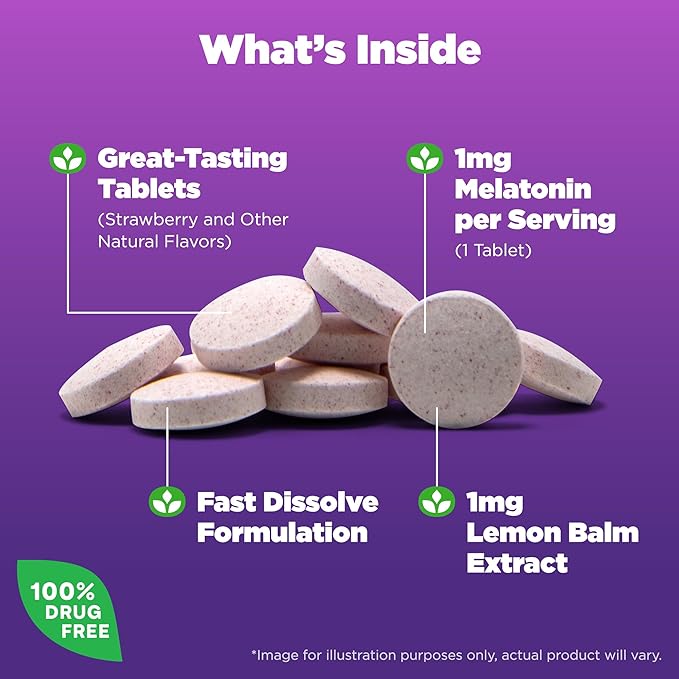 Natrol Kids Fast Dissolve Melatonin 1 mg, Dietary Supplement for Restful Sleep, Sleep Tablets for Kids, 30 Strawberry-Flavored Melatonin Tablets, 30 Day Supply
