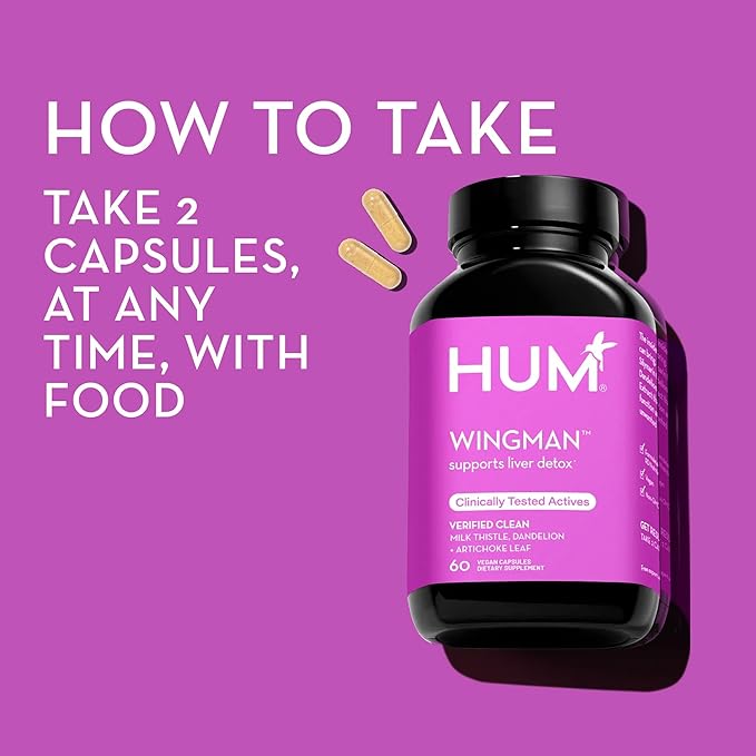 HUM Wing Man - Liver Detox and Liver Support Supplement with Milk Thistle, Dandelion Root Powder & Artichoke Leaf Extract - Helps Flush Liver of Toxins (60-Count)
