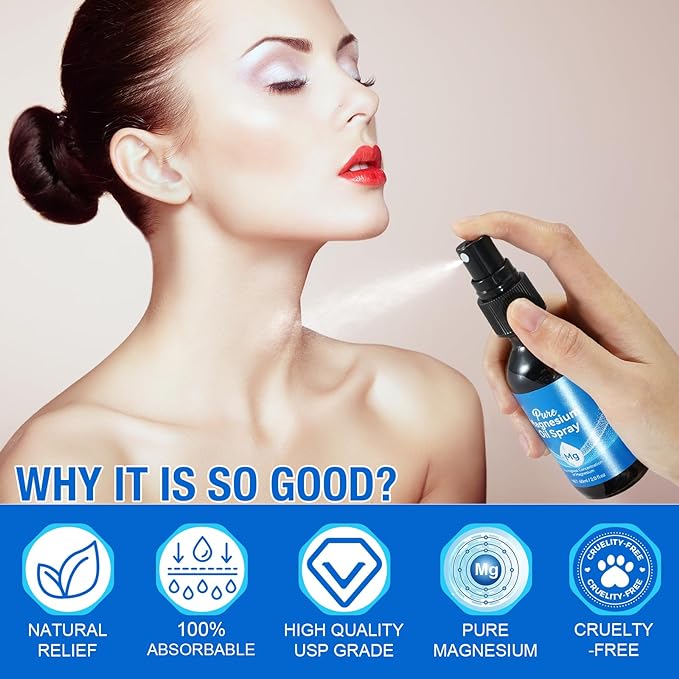 Magnesium Oil for Feet, Magnesium Oil, Pure Magnesium Oil Spray in Glass Bottle, Nourish The Skin, Alleviate Hair Loss, 2 fl oz