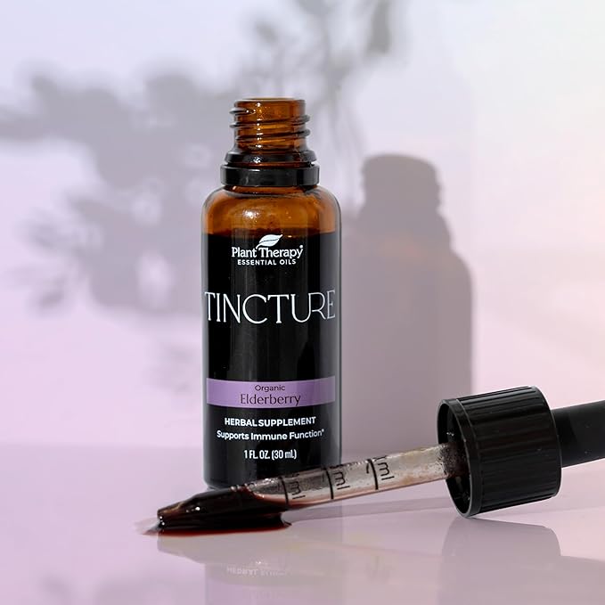 Plant Therapy Total Tincture Package Includes 30 mL Each of Organic Ashwagandha, Asian Ginseng, Echinacea Blend, Elderberry, Lemon Balm, Turmeric & Travel Mug
