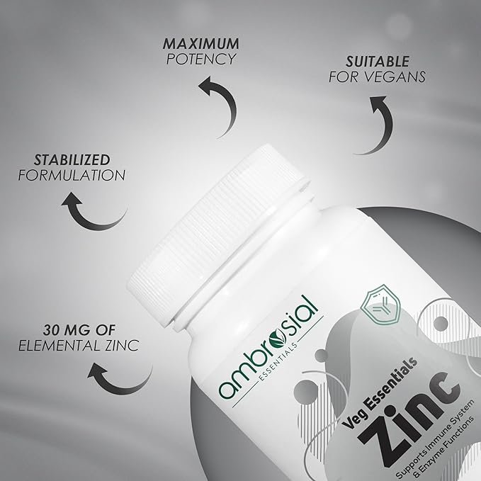 Ambrosial Zinc Tablets High Strength 30 mg (Pack of 1-60 Capsules)