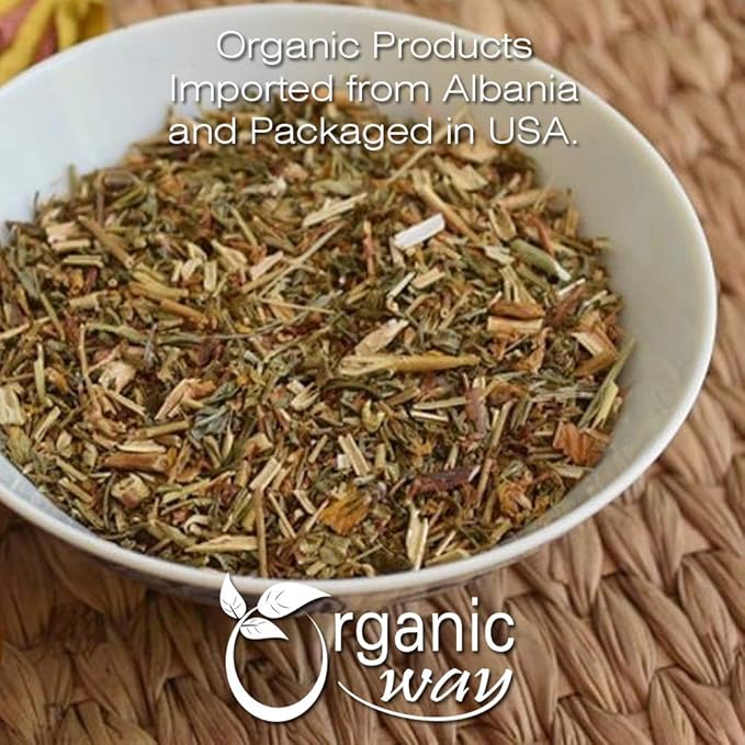 ORGANIC WAY St. John's Wort Cut & Sifted (Hypericum perforatum) - Herbal Tea | European Wild-Harvest | Organic, Kosher & USDA Certified | Vegan, Non GMO & Gluten Free | Origin - Albania (8 Oz)