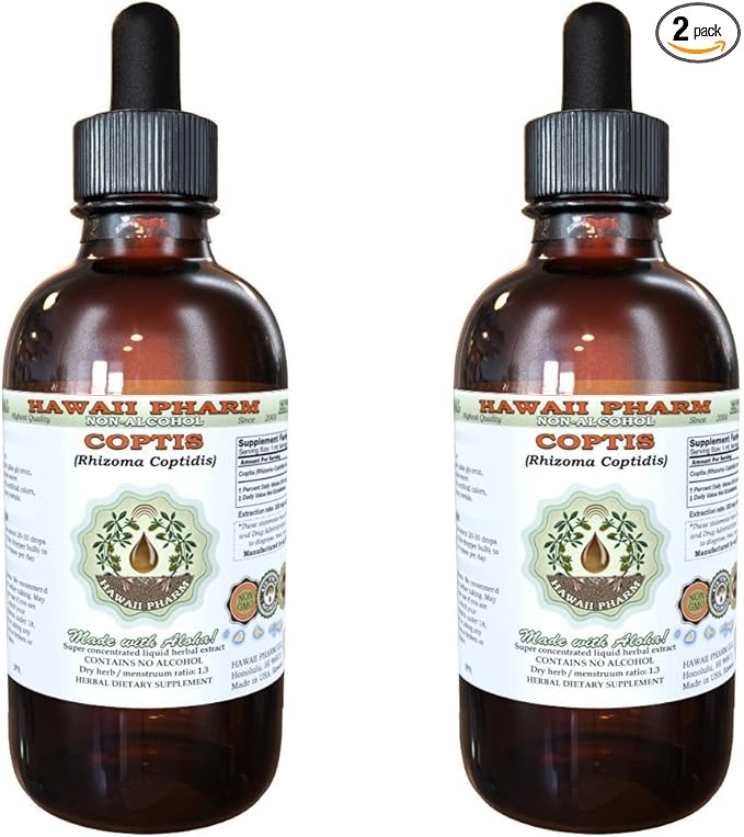 Coptis Alcohol-Free Liquid Extract, Coptis (Rhizoma Coptidis) Dried Root Glycerite Hawaii Pharm Natural Herbal Supplement 2x4 oz