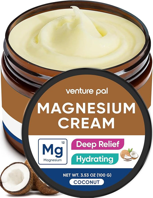 Venture Pal Magnesium Lotion, Topical Magnesium Cream for Sleep, Leg Cramps & Pain, Muscle Relaxation, Calm, Moisturizing Supplement with Coconut Oil, Shea Butter & Hyaluronic Acid, Safe for Kids