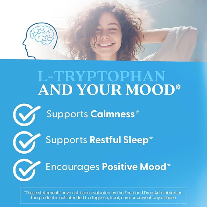 Doctor's Best L-Tryptophan , Helps Sleep, Healthy Mood & Behavior, Non-GMO, Vegan, Gluten & Soy Free, Veggie Caps, Promotes Normal, Healthy Restful Sleep, 90 Count