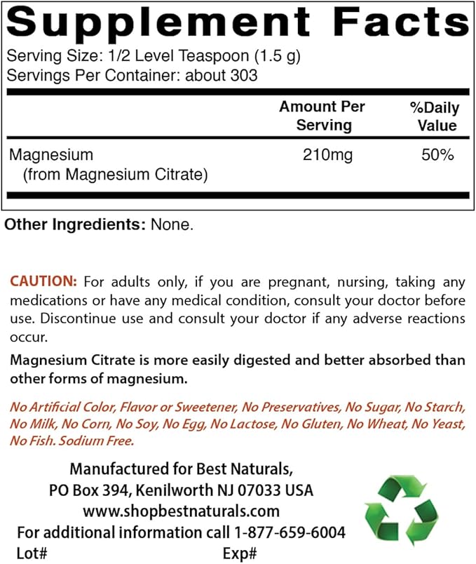Best Naturals Magnesium Citrate Powder 1 pound (1 LB (Pack of 3))