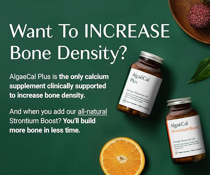 AlgaeCal - Bone Builder Pack for Bone Density Increase, Clinically Supported Plant Based Calcium Supplement & Strontium, Vitamins K2 (100mg), D3 (1600 IU), Magnesium & 16 Essential nutrients