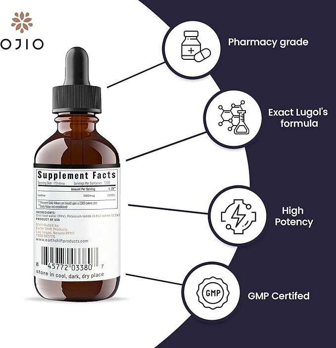 Lugols Iodine Solution 2% - 1 Year Supply - High Potency Liquid Oral Iodine Drops with Superior Absorption – Improves Overall Health & Energy for Women, Men, Kids - 2 fl Oz (Pack of 1)