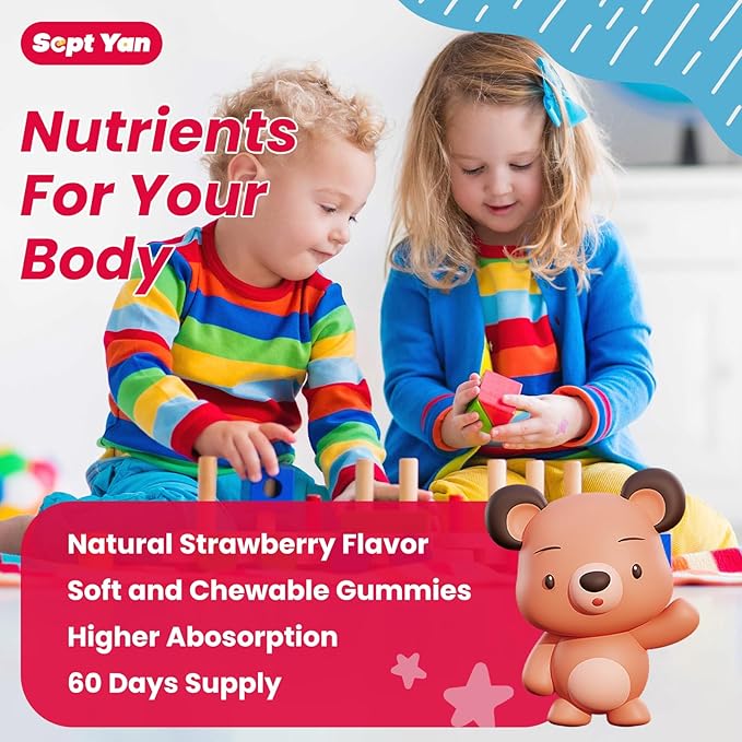 Magnesium Gummies for Kids - Magnesium Citrate Supplement with Vitamin B6, L-theanine, Chamomile & Lemon Balm - Calm Magnesium for Kids & Adults Sleep, Relaxation, Strawberry Flavor 60 Gummies