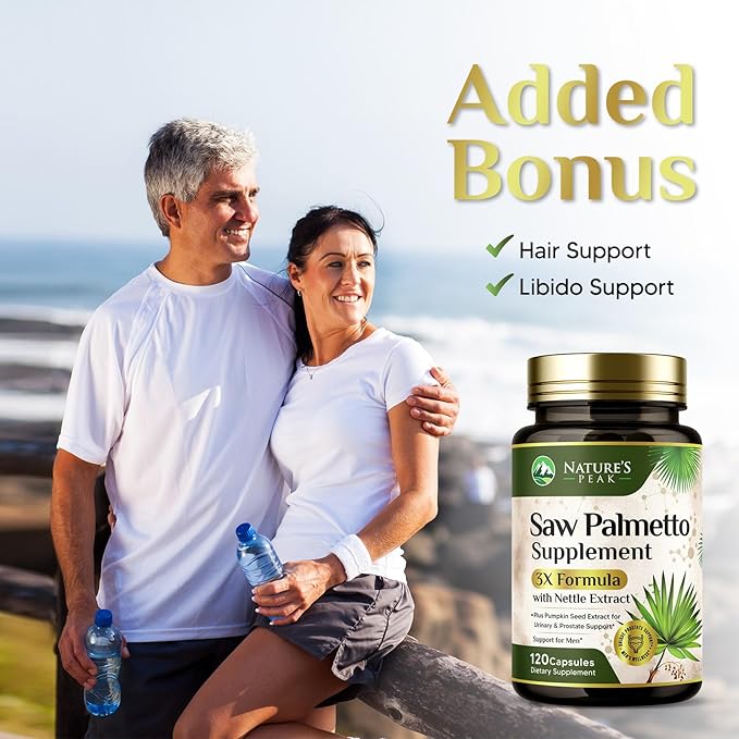 Saw Palmetto for Men Prostate Supplement - Potent 3X Formula with Stinging Nettle + Pumpkin Seed Extract for Men's Health, Herbal Prostate Supplement for Urinary Support, Bottled in USA, 120 Capsules