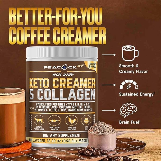 Collagen Keto Creamer Powder, Coconut MCT, Peptides, Unflavored, Hydrolyzed, B12, Magnesium (36.66 Ounces (Pack of 3))