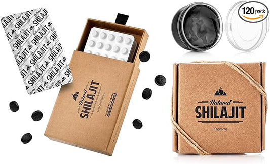 Natural Shilajit Tablets - 120 Count, Sun Dried 100% Pure Shilajit for Men & Women with Fulvic Acid & Natural Shilajit Resin - Shilajit for Men & Women with Fulvic Acid & Trace Minerals