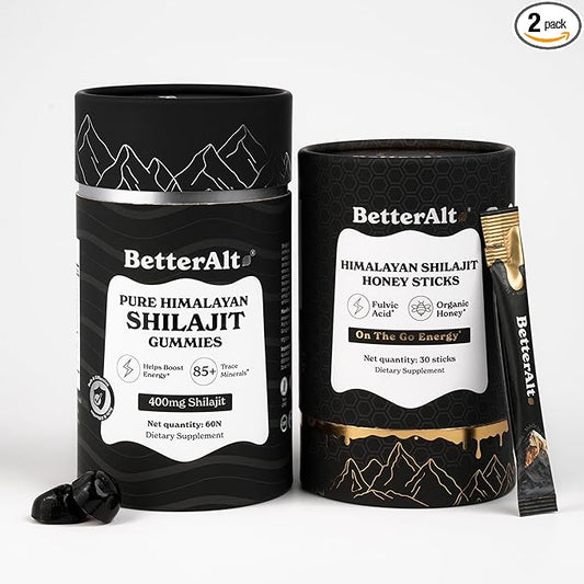 Ultimate Power Up Duo | Shilajit Gummies + Shilajit Gold+ Honey Sticks | 3rd-Party Lab Tested | 1 Month Pack - Helps Boost Energy