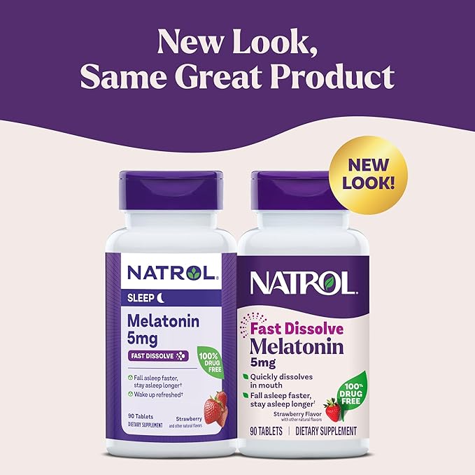 Natrol Fast Dissolve Melatonin 5 mg, Melatonin Supplements for Restful Sleep, Sleep Support for Adults, 90 Strawberry-Flavored Tablets, Up to a 90 Day Supply