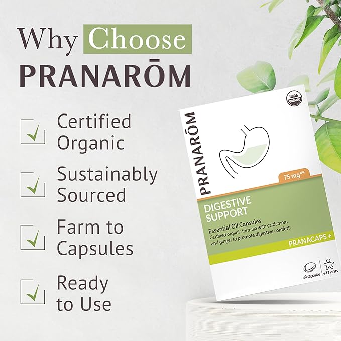 Pranarom - Digestive Support Pranacaps 30 Capsules - Certified Organic Ingredients - Safe, Pre-dosed, Easy to Swallow - Sustainable & Eco-Friendly